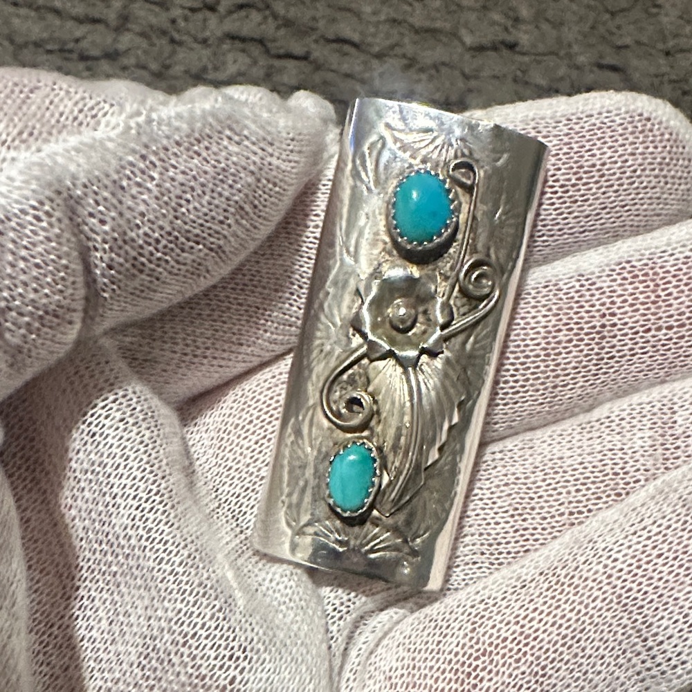 Sterling Silver Mini Bic Cover signed Native American Sleeping Beauty stones
